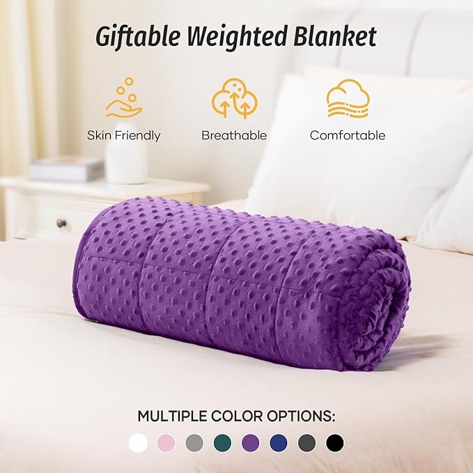 Wemore Minky Dot Weighted Blanket for Adults King Size 15 lbs, Soft Cozy Heavy Blanket for Bed and Couch, Breathable Blanket for All-Season with Glass Beads, Purple 80 x 87 inches