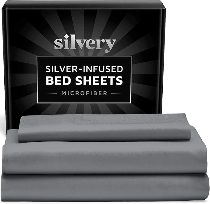 Silvery Silver Infused Bed Sheets Set - Ultra-Soft Temperature-Regulating Fabric with Self-Cleaning Technology™ That Stays Fresh 3X Longer for Hygienic Sleep