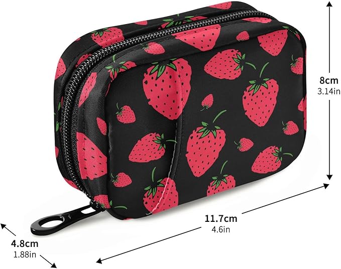 Strawberry Fruit Pill Box 7 Day Pill Case Travel Pill Organizer Bag Container for Medicine with Zipper Portable Weekly Case Compact Size for Medicine, Vitamin, Supplement