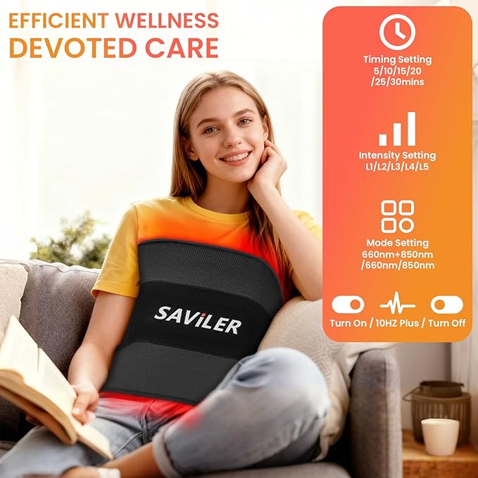 SAVILER® 24’’ x 13.8’’ Large Red Light Therapy Pad for Body, 260 LEDs Light Therapy Mat with Timer, 32W Near Infrared Light Therapy Wrap for Back Shoulder Joint Muscle Pain Relief