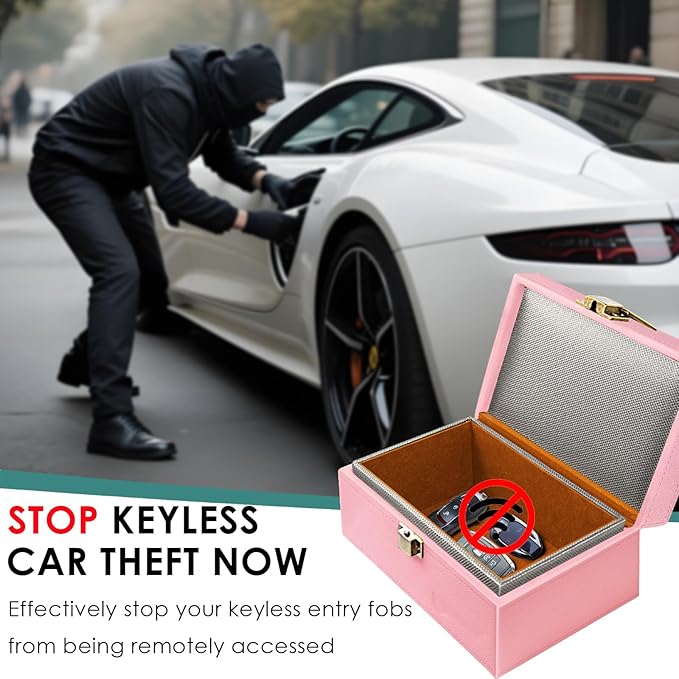 Faraday Box for Car Keys, Faraday Key Fob Protector Box, Anti Theft Car Keys Faraday Cage, Keyless Entry Protector Faraday Pouch for Key fob, RFID Signal Blocking Box(Pink,S)