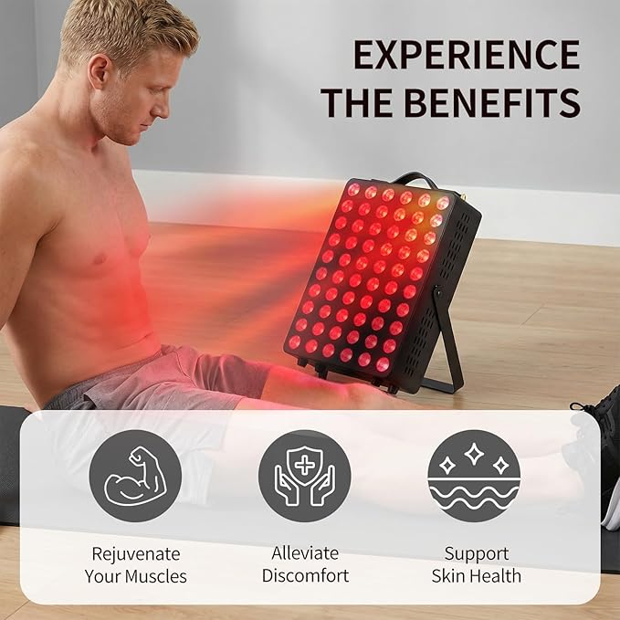 Red Light Therapy for Body, 660nm 850nm Near Infrared Light Therapy Panel with Stand and Handle, 60 Dual Chip LEDs, Ideal Xmas Gift, for Body, Face, Recovery, Sleep, Skin Health, Black