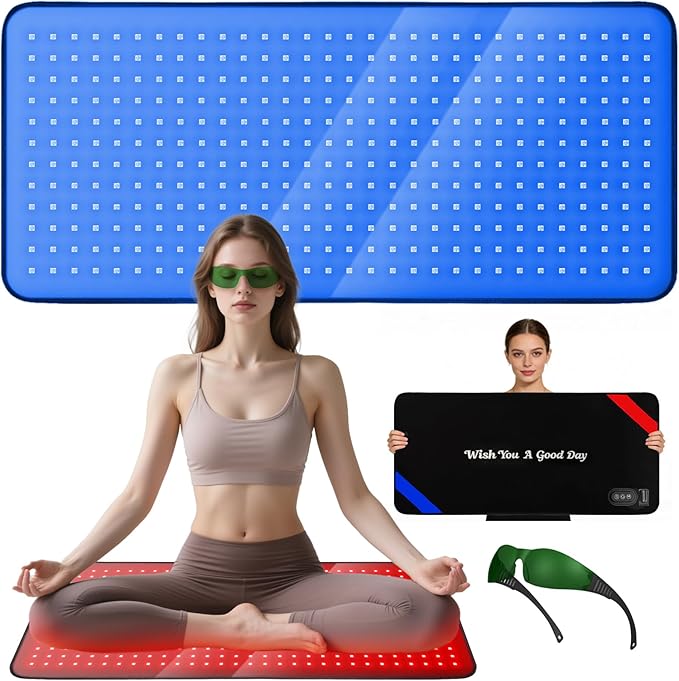Red & Blue Light Therapy Mat for Body 33"×17" – 360 LEDs Infrared Light Pad (460nm + 660nm + 850nm) for Back, Waist, Knees & Joints Pain Relief, 60W Red Light Therapy Panel, Ideal Gift for Men & Women