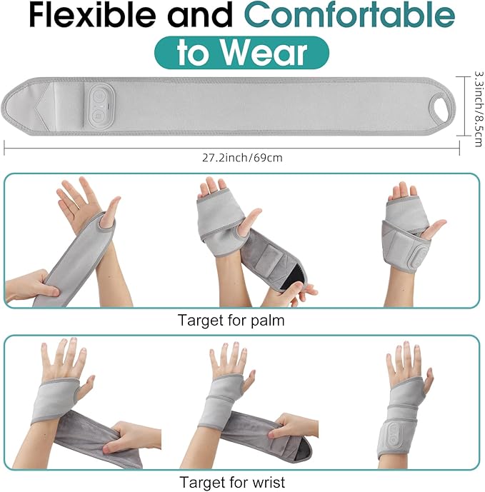 Cordless Wrist Heating Pad, Heated Wrist Brace Wrist Massager Wrap for Arthritis, Rechargeable Heated Hand Heating Pad Massage for Carpal Tunnel & Office Pain Relief (Light Grey)