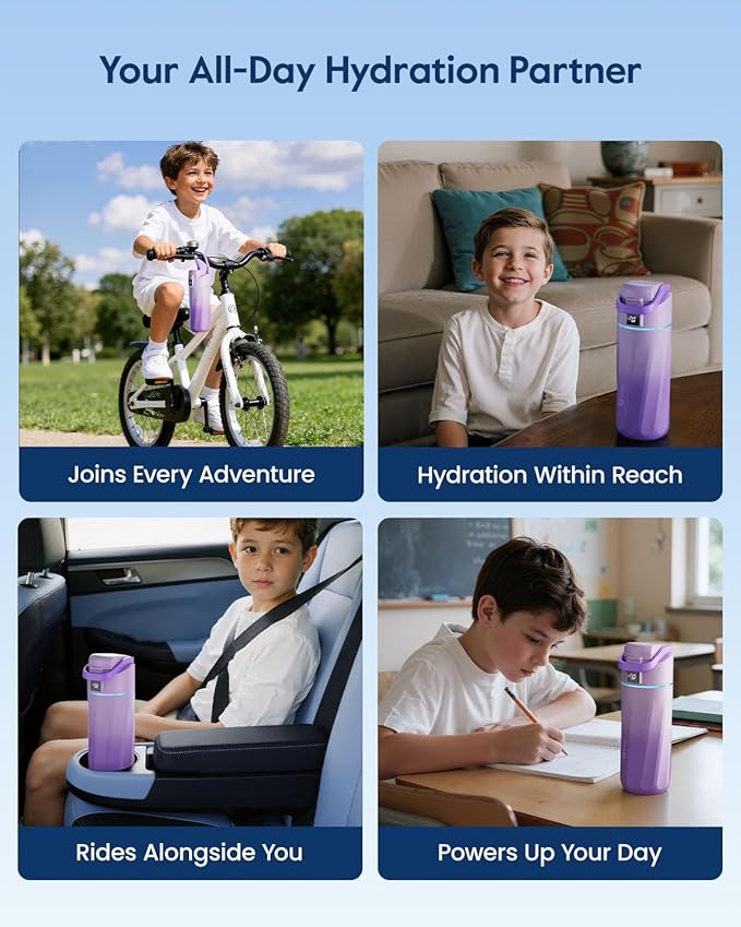 BOOST Smart Water Bottle with Reminder & Tracker, 16oz Kids Water Bottle for School, DIY Refrigerator Magnets, BPA-Free Vacuum Insulated Stainless Steel, Ideal for Mother's Day Gifts