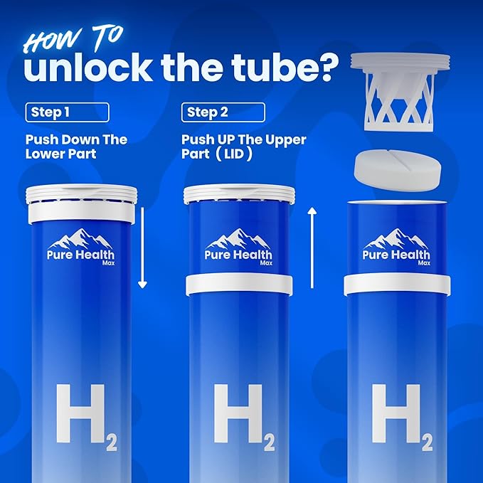 PHM Hydrogen Water Tubes, Tablets for Drinking Water - H2 Molecular Tabs | Magnesium Pills, Electrolytes Hydration Supplement to Support Healthy Aging & Energy Boost | 90 Tablets, 3 Months Supply