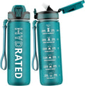 Water Bottle with Straw, 27oz Motivational Water Bottles with Time Marker to Drink, Tritan BPA Free, 750ml Sports Water Bottle with Carry Strap LeakProof for School Fitness Outdoor (1Pack)