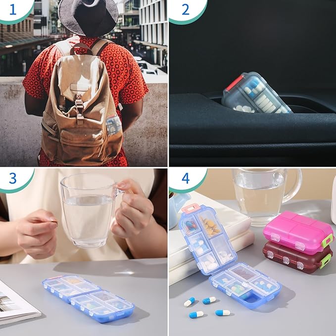 1Pack Travel Pill Organizer - 10 Compartments Pill Case, Compact and Portable Pill Box, Perfect for On-The-Go Storage, Pill Holder for Purse (Gray with 156 Stickers)