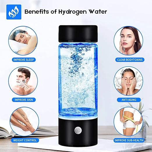 SHINKAI Hydrogen Water Bottle 450ml Portable Hydrogen Ionizer with SPE/PEM Technology, Rechargeable Hydrogen Rich Water Generator for Home, Office, Travel & Gym (Black)