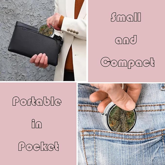 Metal Pill Organizer - 3-Compartment Mini Round Pill Case for Pocket & Purse, Portable Vitamin Holder, Easy-Open Design for Travel - Camo Camouflage Leaves