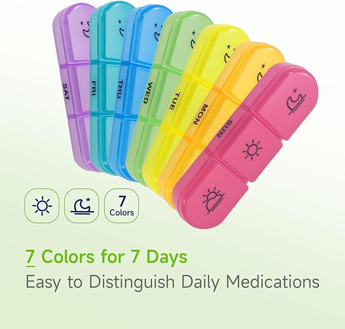 Weekly Pill Organizer 3 Times a Day – 7 Day Medicine Pill Organizer and Travel Pill Box with Large Openings, Elegant Pill Case for Easy Use – Morning Noon Evening Compartments for Pills, Vitamins