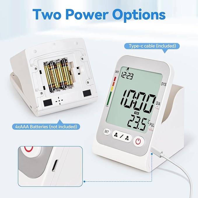 Blood Pressure Monitors for Home Use Upper Arm Cuff Machine, Automatic Digital Bp Monitor Accurate with Storage Large Cuff 14.2" – 18.9" 2 Users Memory Stand Clock