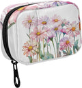 Fustylead Watercolor Beautiful Daisy Flowers Travel Pill Organizer Case Zipper for Purse with Removable Weekly Pill Box for Medicine, Vitamin, Supplement Medicine Organizer