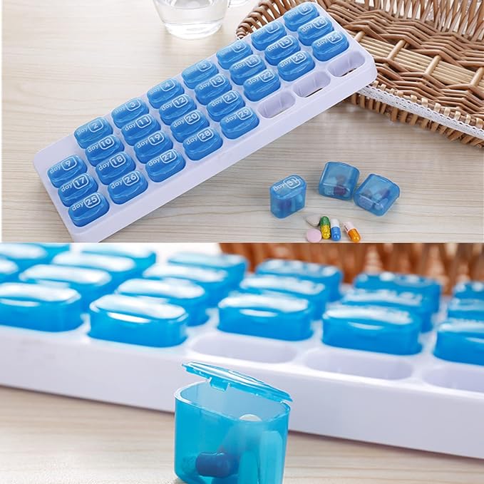 Monthly Pill Box Organizer Once A Day, 31 Day Pill Case Detachable Airtight Daily Pill Holder, Bpa Free Discreet Compact Travel Medicine Pods, Quick Refill and Easy Open, Arthritis Friendly