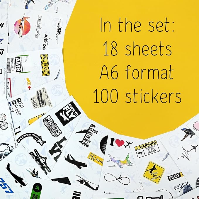 BulbaCraft 100Pcs Aviation Stickers and Decals, Pilot Stickers for Laptop, Airplane Decals, Aviation Gifts, Airplane Party Decorations, Gifts for Women & Men