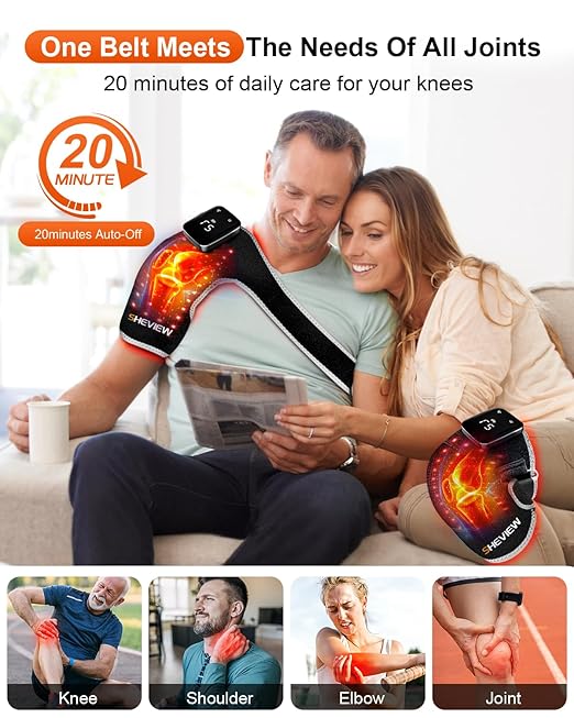 Red Light Therapy for Knee & Shoulder, Upgraded 72 LED Cordless 5000mAh Knee Massage Brace With 5 Vibration, 660nm & 850nm Infrared Red Light Therapy Heated Wrap Device