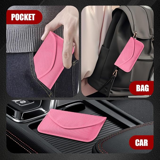 2PCS Faraday Bags for Car Key and Cell Phone, Signal Blocking Bag, Faraday Key Fob Protector, Universal Cell Phone Privacy Card Protection Car Accessories for Anti-Thefting (Pink)