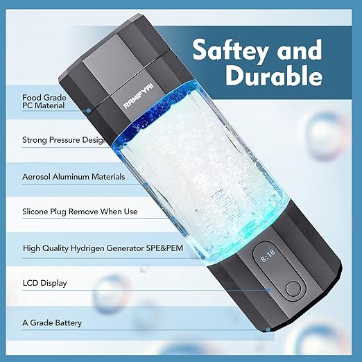New Upgrade 10000PPB Hydrogen Water Bottle SPE/PEM Technology Seven Colorful Light Double Anti-Slip and Leak-Proof Hydrogen Water Generator with LCD Display (Gray, H60)