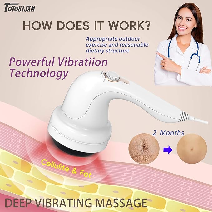 Handheld Cellulite Massager, Body Sculpting Machine, Lymphatic Drainage Massager, Stomach Massager with Lipo Roller for Belly Fat, Electric Vibrating Massage wand for Butt Waist Leg Arms Used at home.