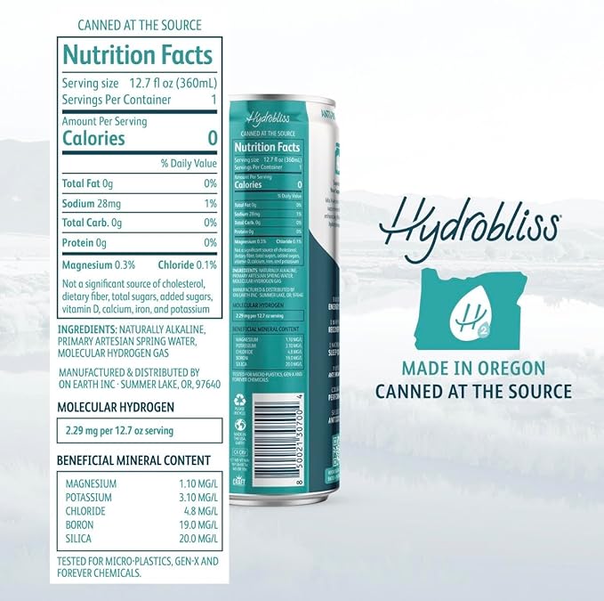Hydrobliss® Virgin Hydrogen Water - Case of 12 BPA-Free Cans