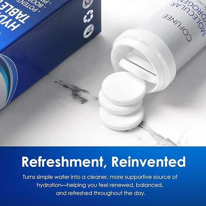 Hydrogen Tablets with Magnesium - H2 Molecular Hydrogen Tabs for Drinking Water, Hydration Electrolytes Supports Healthy Aging, Focus & Daily Energy, Fast-Dissolving Tablets, 60 Count