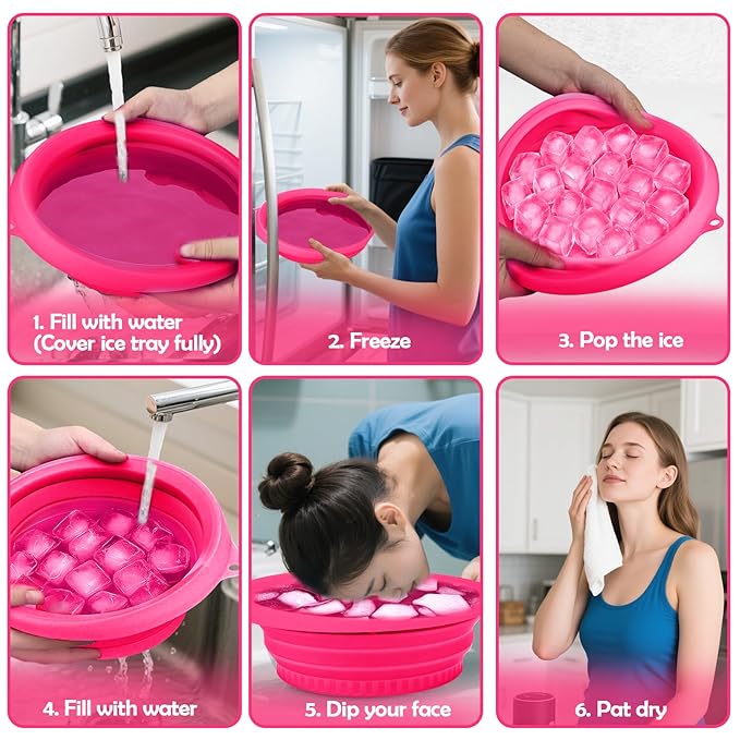 XANGNIER Face Bowl for Ice with Built-In Ice Tray – Collapsible Silicone Facial Ice Bath Bowl for Cold Plunge Therapy, Skin Tightening & Acne Relief – Black Portable Spa Tool for Home & Travel