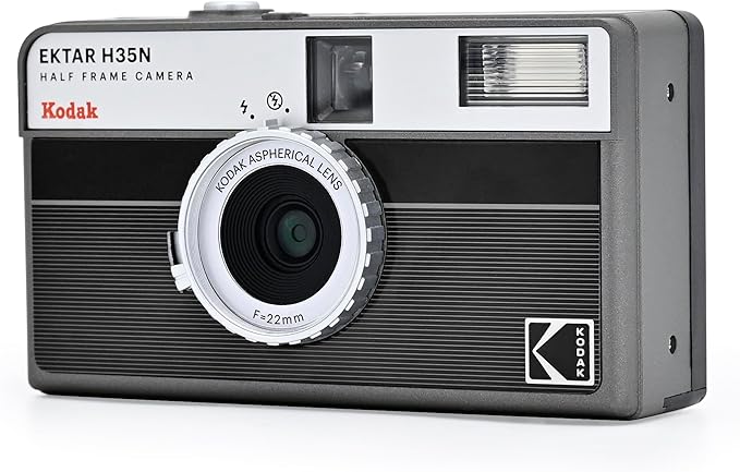 Kodak EKTAR H35N Half Frame Film Camera Bundle with Kodak Ultramax 400/24EXP 35mm Roll Film (Striped Black)