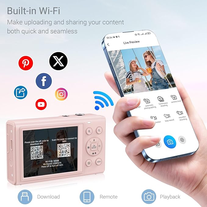 Dual Screen 5K Digital Camera for Vlogging with Fill Light - 80MP, 16X Zoom, WiFi, YouTube/Blogging, Includes 32GB Card & 2 Batteries (X9-Black)