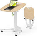 Folding Pneumatic Height Adjustable Mobile Standing Desk with 90° Tiltable Tabletop, 27.2x18.9 Inch Portable Laptop Desk with Wheels, Holds Up to 66.1lbs for Home Office, Study, Oak
