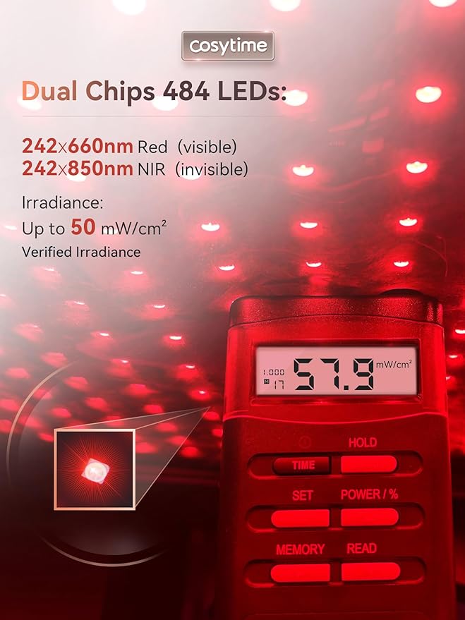24" x 13" Red Light Therapy Pad for Body with Portable Power Bank - 660nm Red & 850nm Near Infrared NIR, Dual-Chip 484 LEDs Therapy Mat, 50 mW/cm² Irradiance
