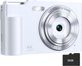 Digital Camera, FHD 4K Digital Point and Shoot Camera with 16X Zoom Anti Shake, 48MP Compact Small Camera with 32GB Card for Boys Girls Kids Snow White