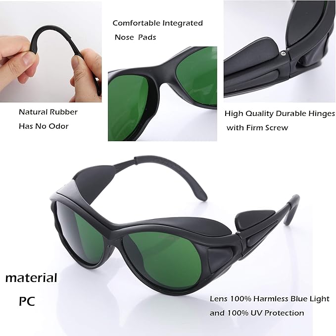 JILERWEAR Professional Laser Safety Glasses for 405nm, 445nm, 450nm, 532nm, 850nm and 190nm-490nm Wavelength Violet/Blue/Red Laser Protection Goggles