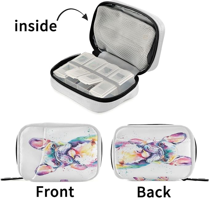 Plaaee Weekly Pill Organizer 7 Day French Bulldog Dog Portable Pill Box Case Medicine Organizer Pill Container with Zipper for Travel Family Business Camping