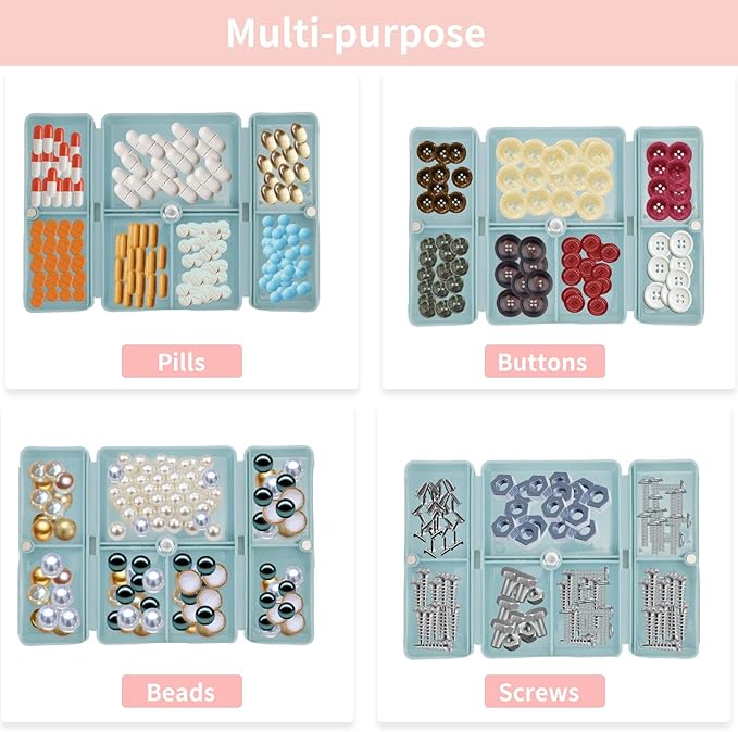 JEPELUS 2 Pack Travel Pill Organizer with Labels, 7 Compartments Moisture Proof Medicine Organizer Pill Box for Purse, Portable Medication Travel Case for Daily Vitamin Supplements(Pink/Blue)