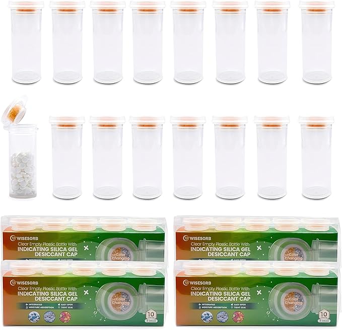 Pill Bottle with Desiccant Cap, Medicine Bottle, Pill Bottles Empty with Caps, Empty Pill Bottles (8 Dram, 40 Pack)