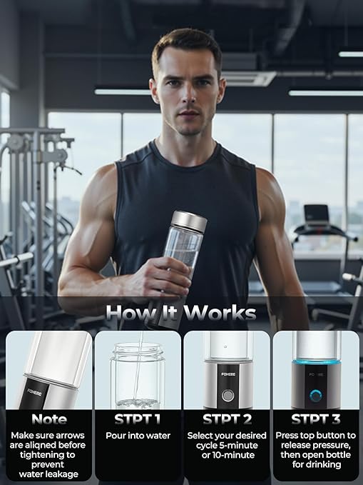 Hydrogen Water Bottle, Up to 6000ppb | Hang & Go Portable Hydrogen Water Bottle Generator with SPE/PEM Technology, Leak-Proof Design for Home, Office, Travel, Hiking, Sports & Outdoor Activities