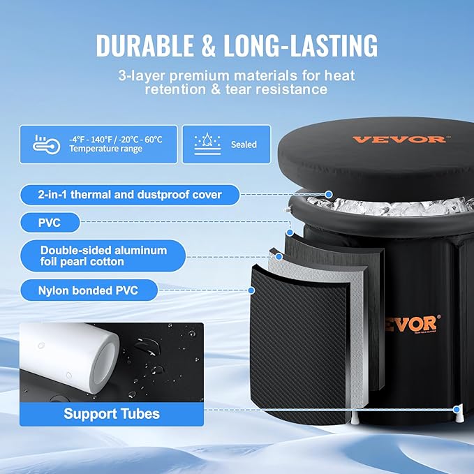 VEVOR Ice Bath Tub XL, Cold Water Therapy Plunge Tub for Athletes, Portable Outdoor Ice Barrel Plunge Pool for Recovery (Black, 105 Gal)