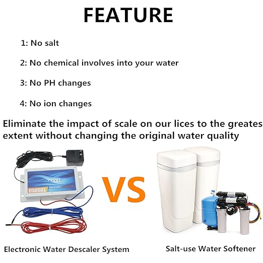 Electronic Water Descaler System, Reduces Limescale, Rust, and Minerals, No Chemicals, Easy Installation