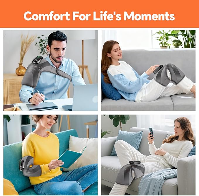 BAISEMAIN Knee Massager with Heat, Heating Pad for Knee Shoulder Elbow Pain Relief, Cordless Heated Knee Brace for Arthritis with Massage, Gray