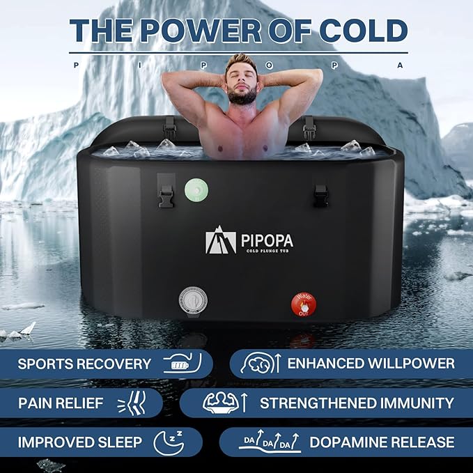 PIPOPA Inflatable Ice Bath Tub for Athletes | Water Chiller Compatible | Long-Lasting Insulation | Outdoor, Indoor, Portable | Drain Valve Included - XXXL 65"L x 30"W x 32"H