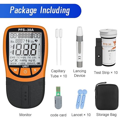 5- in-1 Lipid Test Kits with 10 Test Strips, Cholesterol Test Kits, Cholesterol Tester Meter Kit at Home, (All-in-One 10ea x Profile 5-in-1 Lipid Test Strips Included)