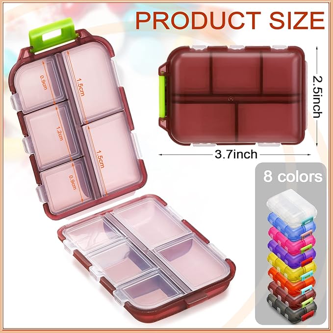Meekoo 8 Pcs Travel Pill Organizer Pocket Portable Pill Case Daily Container Small Container Medicine Travel with 10 Compartments for Purse Fish Oil Medicine(Multicolor)