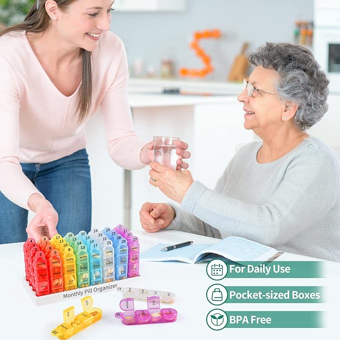 Daviky Monthly Pill Organizer 4 Times a Day, 30 Day Pill Organizer with Daily Pill Box Organizer, One Month Medicine Pill Case, 31 Day Pill Container Pill Holder to Hold Supplement and Medication