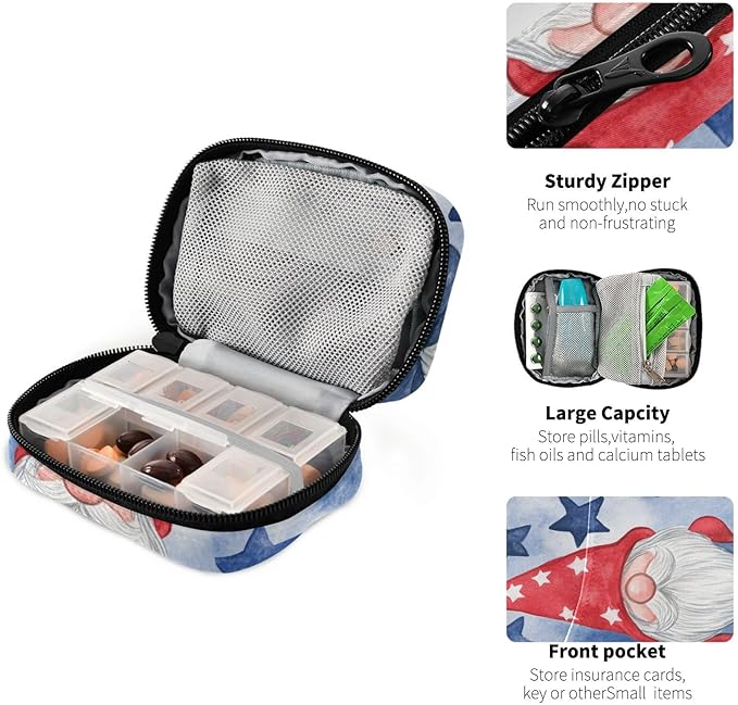 Watercolor Blue Gnomes Stars Cute Pill Organizer Weekly Travel Pill Box 7 Day Large Capacity Pill Dispenser Case with 8 Pill Container Daily Pill Box Organizer Vitamin Holder Pill Bottle Organ