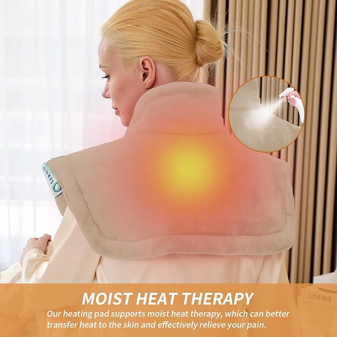 Heating Pad for Neck and Shoulders and Back Pain Relief, Weighted Heat Pad with Dry&Moist Heat, Neck Heating Pads 4 Heat Settings, Auto-Off, Christmas Gifts for Women Men Mom Dad, 19'' x 22'', Camel