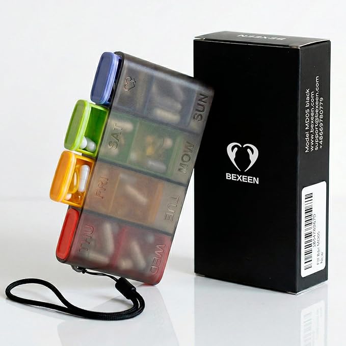 Travel Pill Organizer – Weekly Case for Once-Daily Use, Compact Pill Box 7 Day for Purse, Smooth Slide-Out Access, 8 Compartments for Daily Vitamins and Supplements, Easy to Use at Home or On the Go