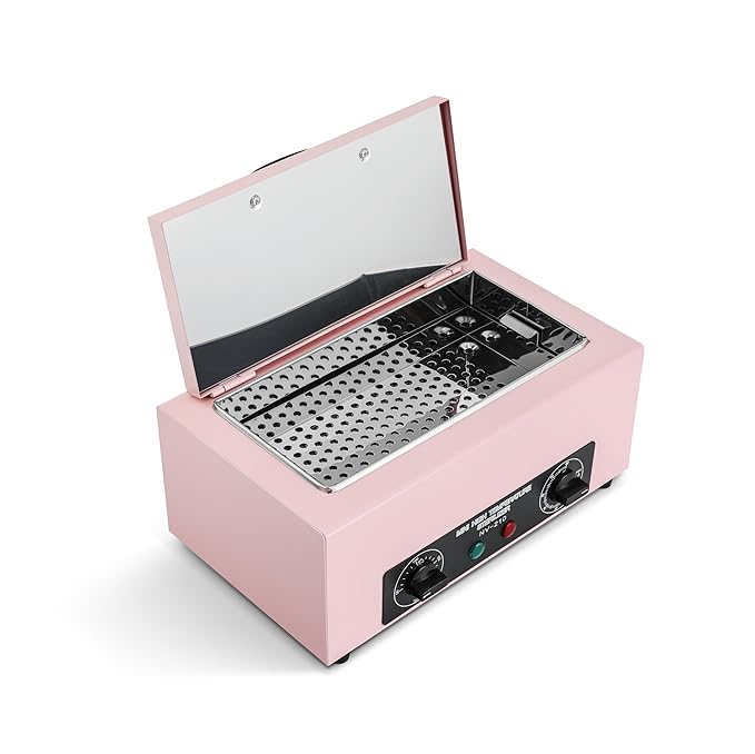 Professional Nail Tool Sterilizer Box, 2.2L Dry Heat Cleaning Cabinet with Temperature Control, Timer for Manicure Pedicure SPA Salon Barber Equipment (Pink)