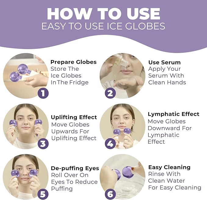 Ice Globes for Face 2Pcs – Freezer Safe Ice Globes for Facials, Skin Tightening & Anti-Aging – Reusable Facial IceGlobes for Puffiness & Wrinkles of Face, Neck & Eyes –Purple