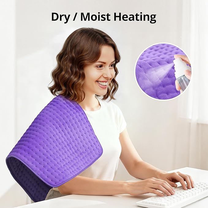 Heating Pad for Back Pain Relief, 17" X 33" XXX-Large Heating Pads for Cramps,Electric Heating Pad XL with 6 Fast Heating Settings,Moist Dry Heat Options,Auto-Off,Machine Washable,Light Purple