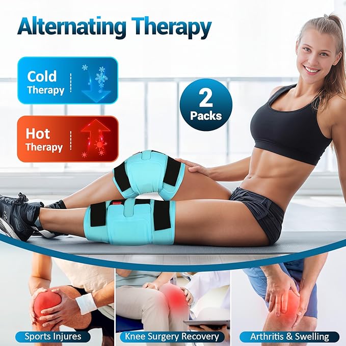 Comfytemp Large Knee Ice Pack Wrap Reusable Gel, Knee Cold Compress Brace for Injury, Pain Relief, Replacement Recovery, Arthritis, ACL, After Surgery, Running Essential, 23.6"x11.8", 2 Gel Packs